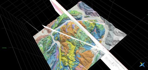 Virtuelle 3D Geologie von oben mit geol. Profilen